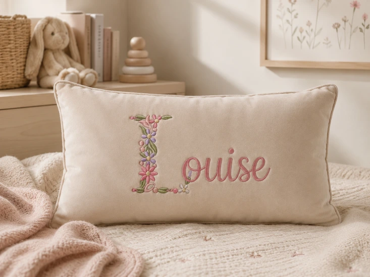 Sierkussen met naam floral letter