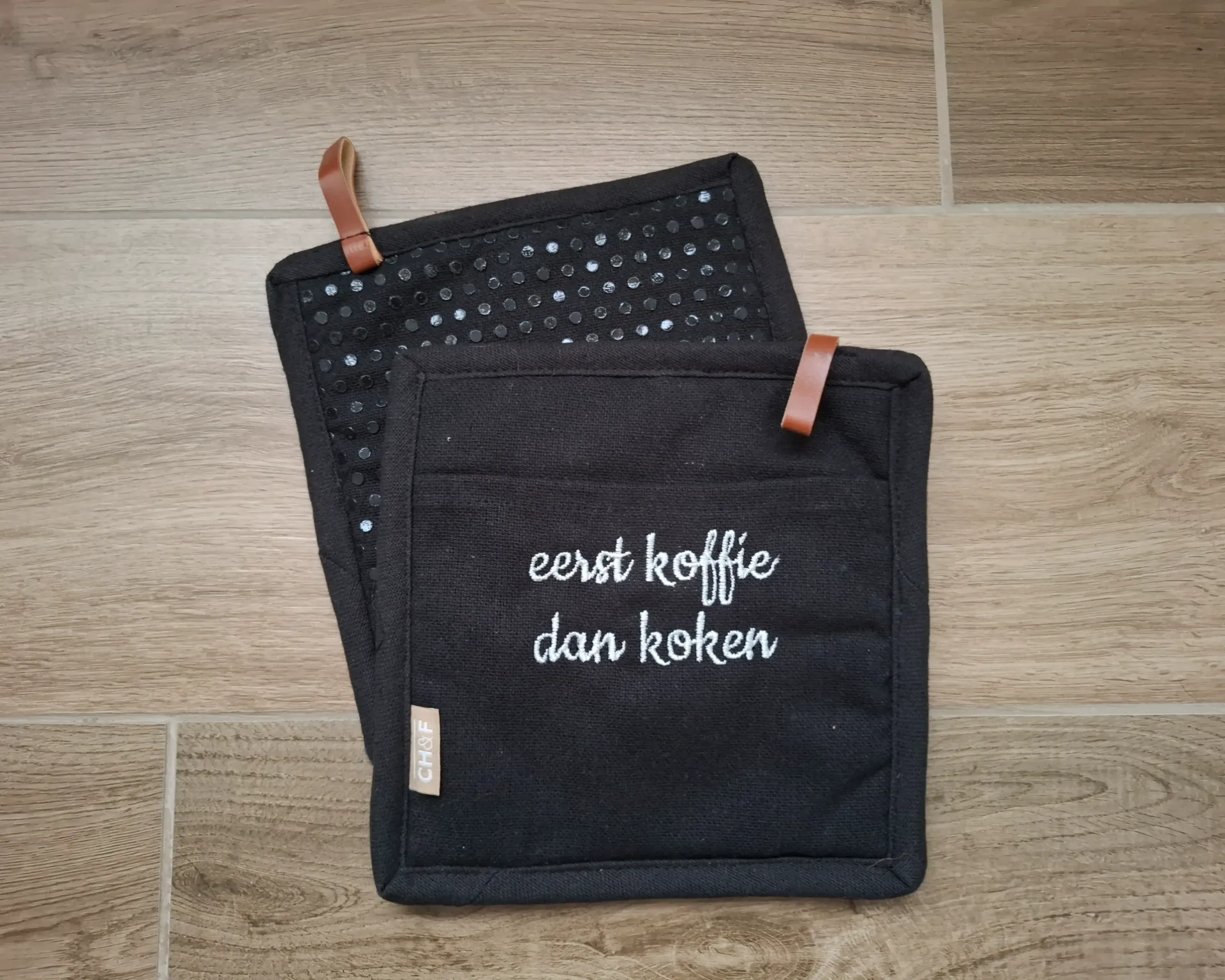 Gepersonaliseerde pannenlappen met extra grip, set van 2 (Licht grijs)