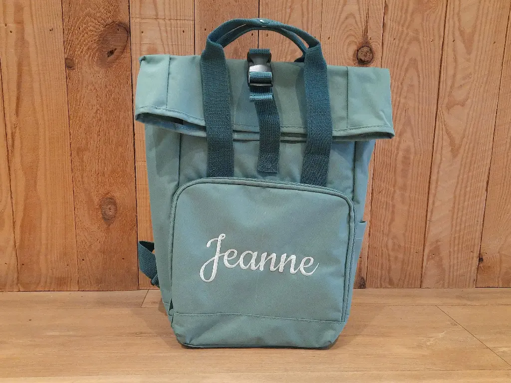 Mini roll-top rugzak met naam (Licht grijs)