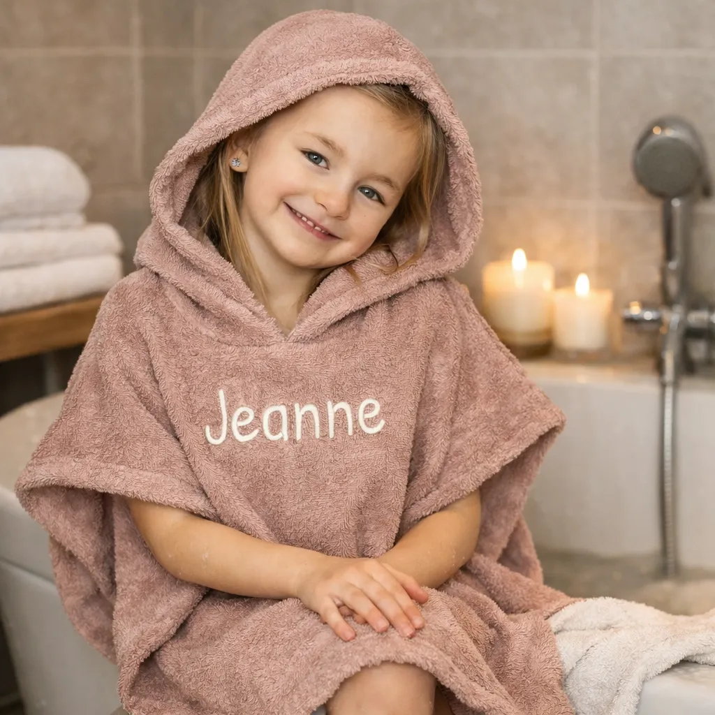 Kids badponcho met naam (Blush)
